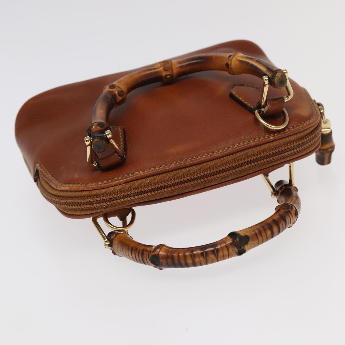 GUCCI Bamboo Hand Bag Leather 2way Brown Gold 007 2865 0231 100959