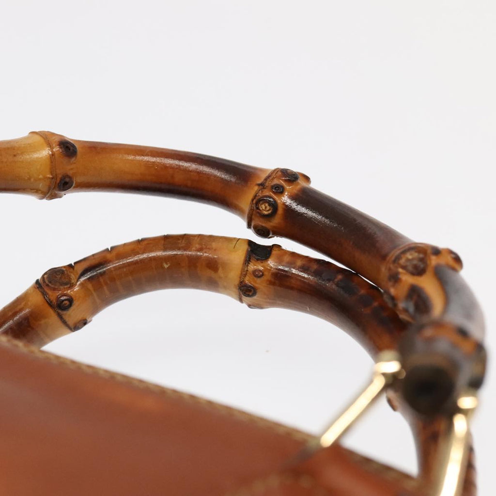 GUCCI Bamboo Hand Bag Leather 2way Brown Gold 007 2865 0231 100959
