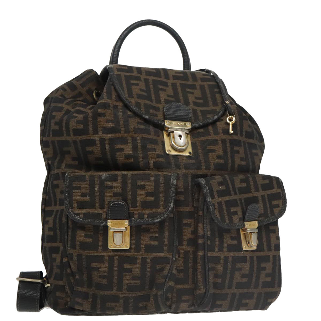 FENDI Zucca Canvas Backpack Brown Black gold 101005