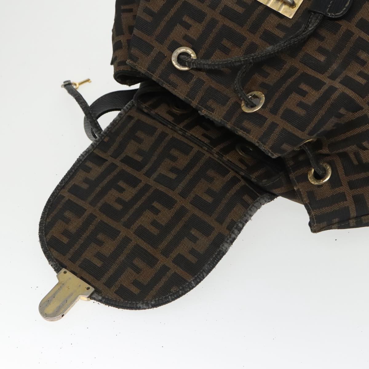 FENDI Zucca Canvas Backpack Brown Black gold 101005