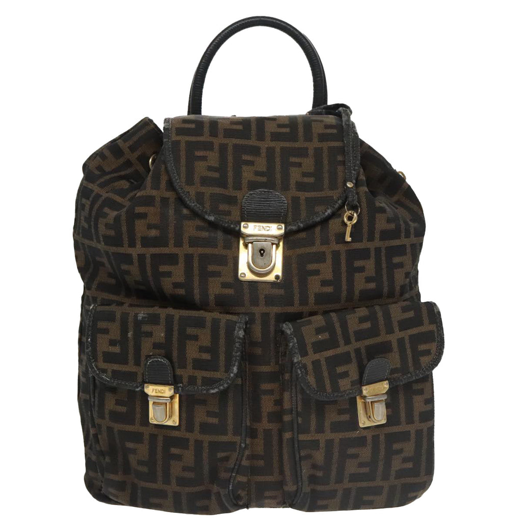FENDI Zucca Canvas Backpack Brown Black gold 101005