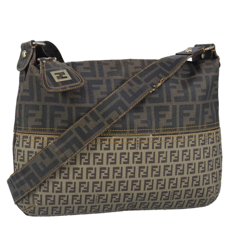 FENDI Zucca Canvas Zucchino Canvas Shoulder Bag Brown Black beige 101045