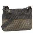 FENDI Zucca Canvas Zucchino Canvas Shoulder Bag Brown Black beige 101045