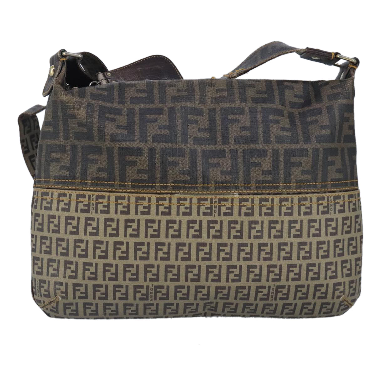 FENDI Zucca Canvas Zucchino Canvas Shoulder Bag Brown Black beige 101045