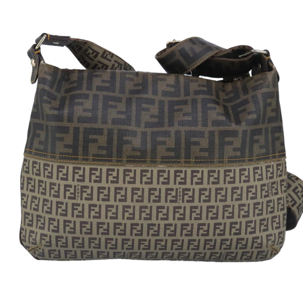 FENDI Zucca Canvas Zucchino Canvas Shoulder Bag Brown Black beige 101045