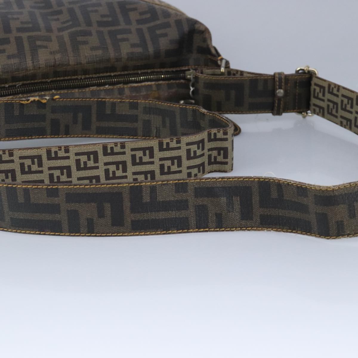 FENDI Zucca Canvas Zucchino Canvas Shoulder Bag Brown Black beige 101045