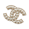 CHANEL CC Logo Faux Pearl Brooch Champagne GoldA64978 Metal
