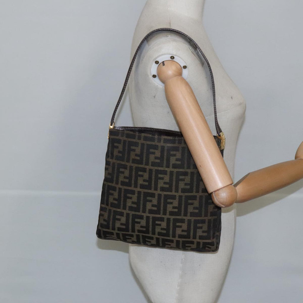 FENDI Zucca Canvas Shoulder Bag Brown Black 101147
