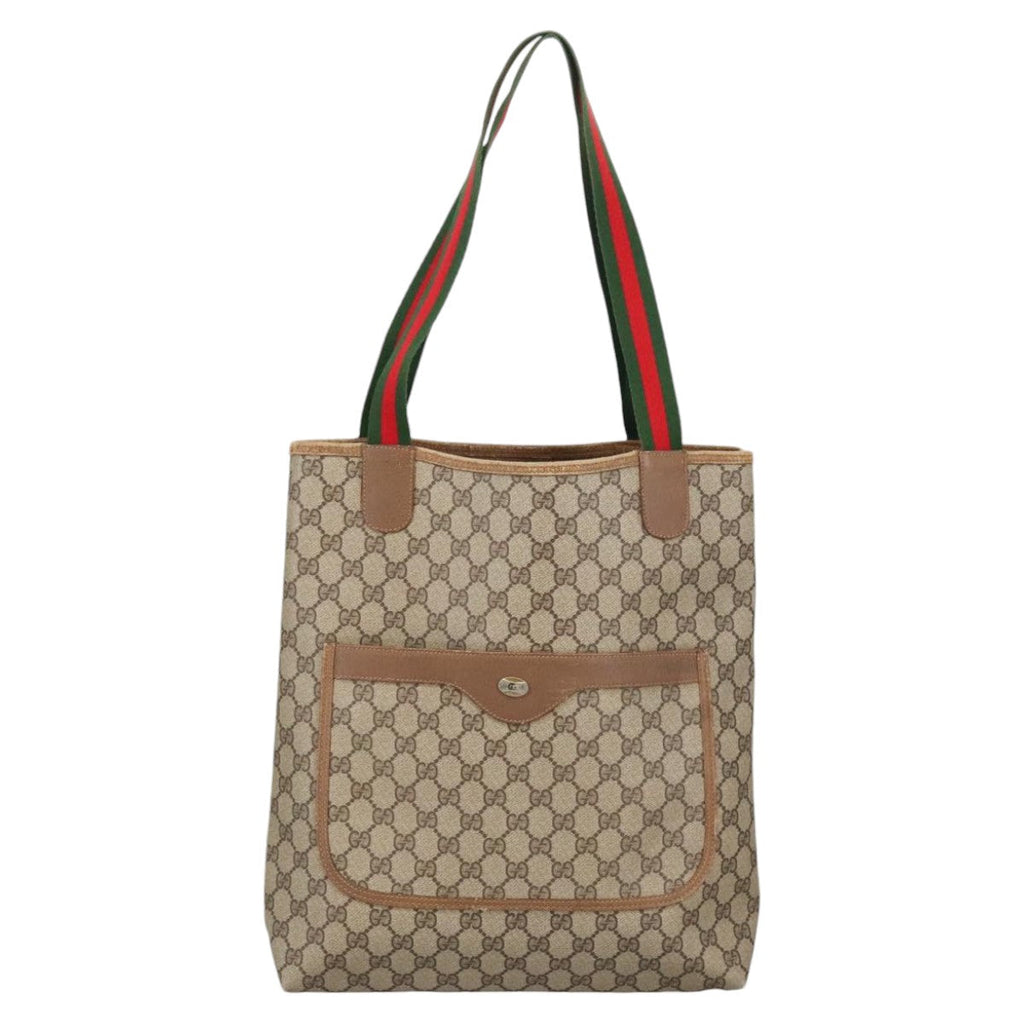 GUCCI GG Supreme Web Sherry Line Tote Bag PVC Beige 39 02 003 101156