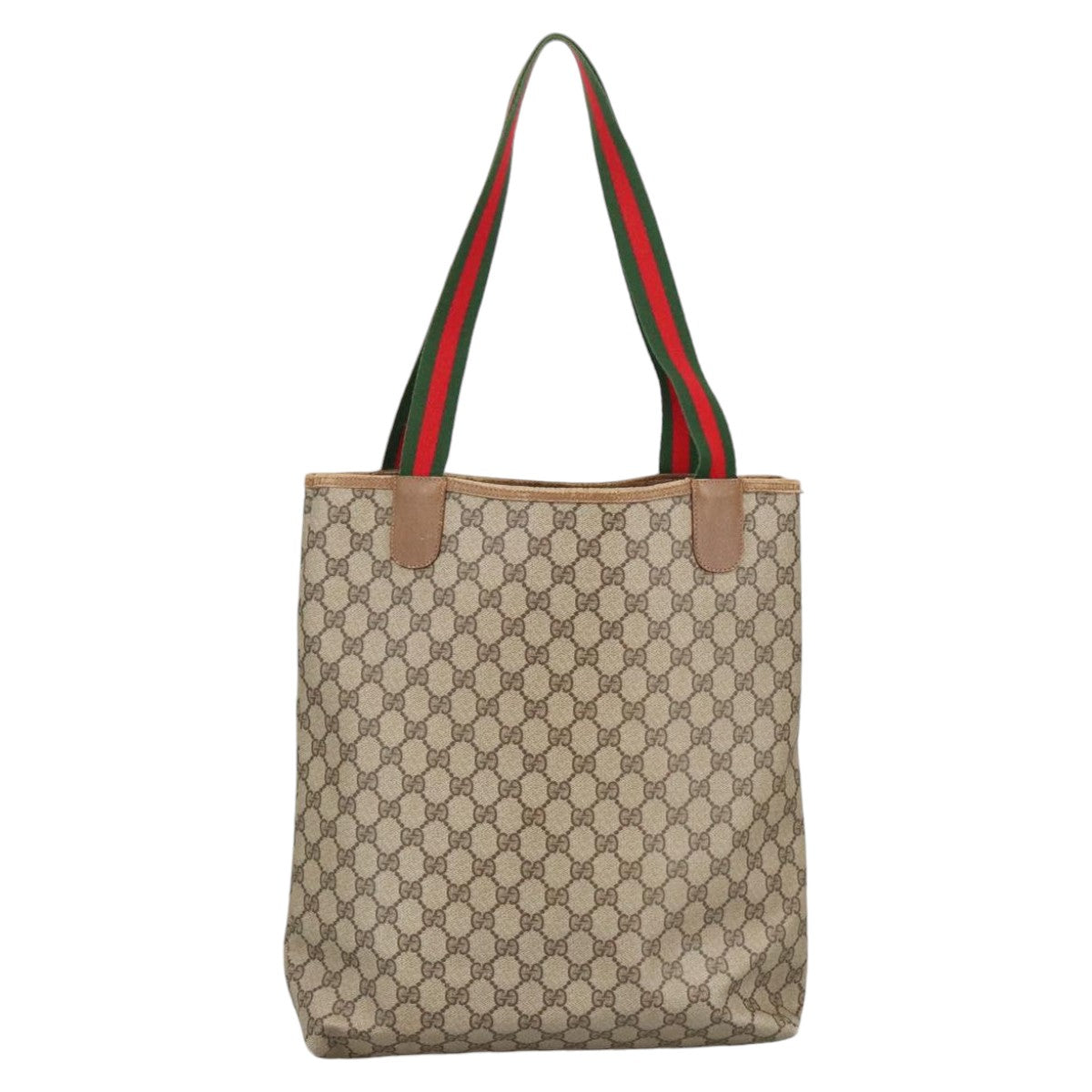 GUCCI GG Supreme Web Sherry Line Tote Bag PVC Beige 39 02 003 101156