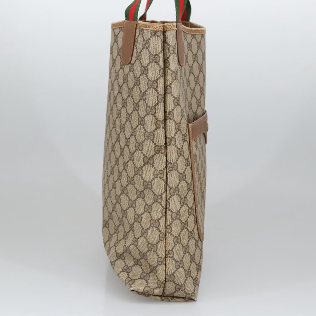 GUCCI GG Supreme Web Sherry Line Tote Bag PVC Beige 39 02 003 101156