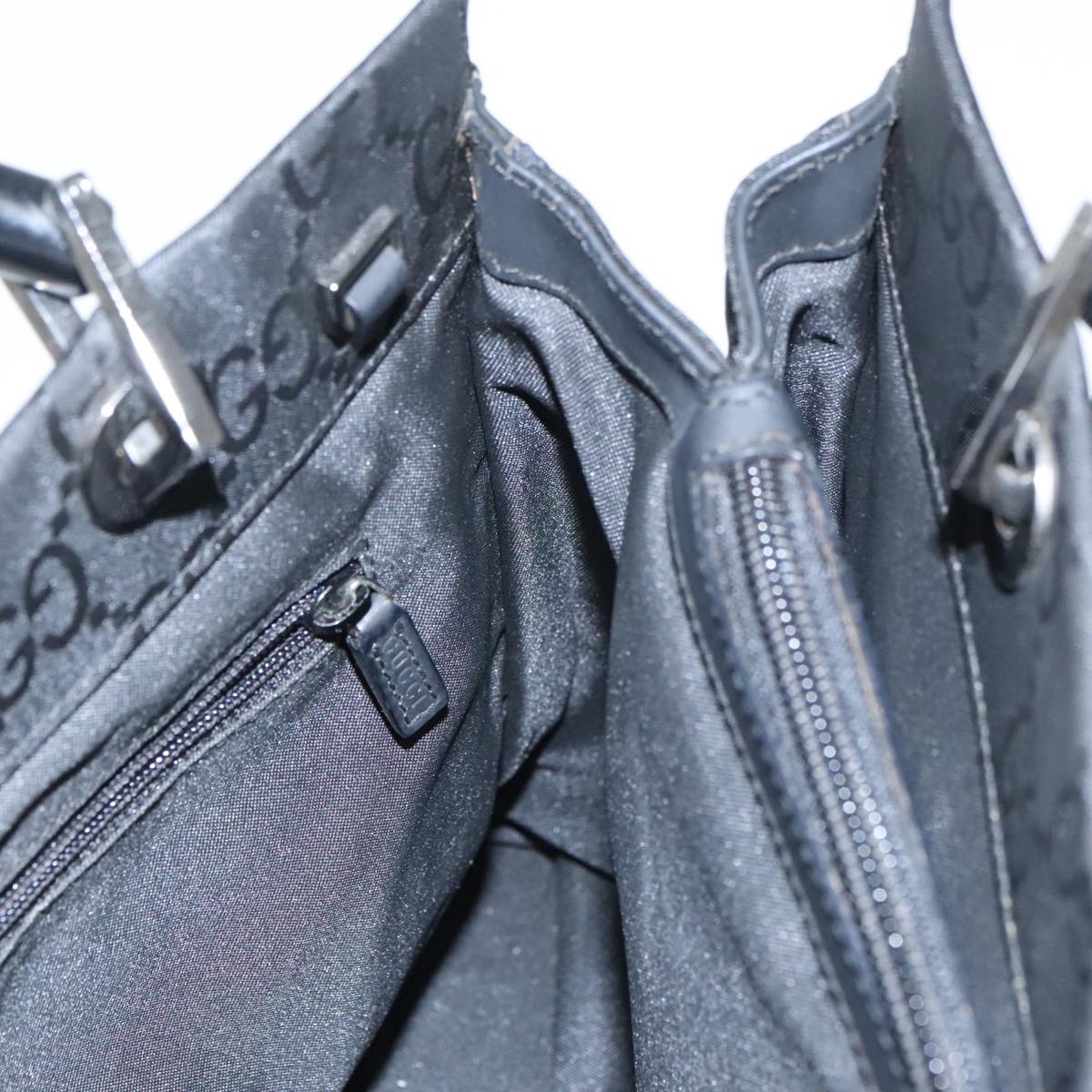 GUCCI Bamboo GG Canvas Hand Bag Nylon Black Silver 101168