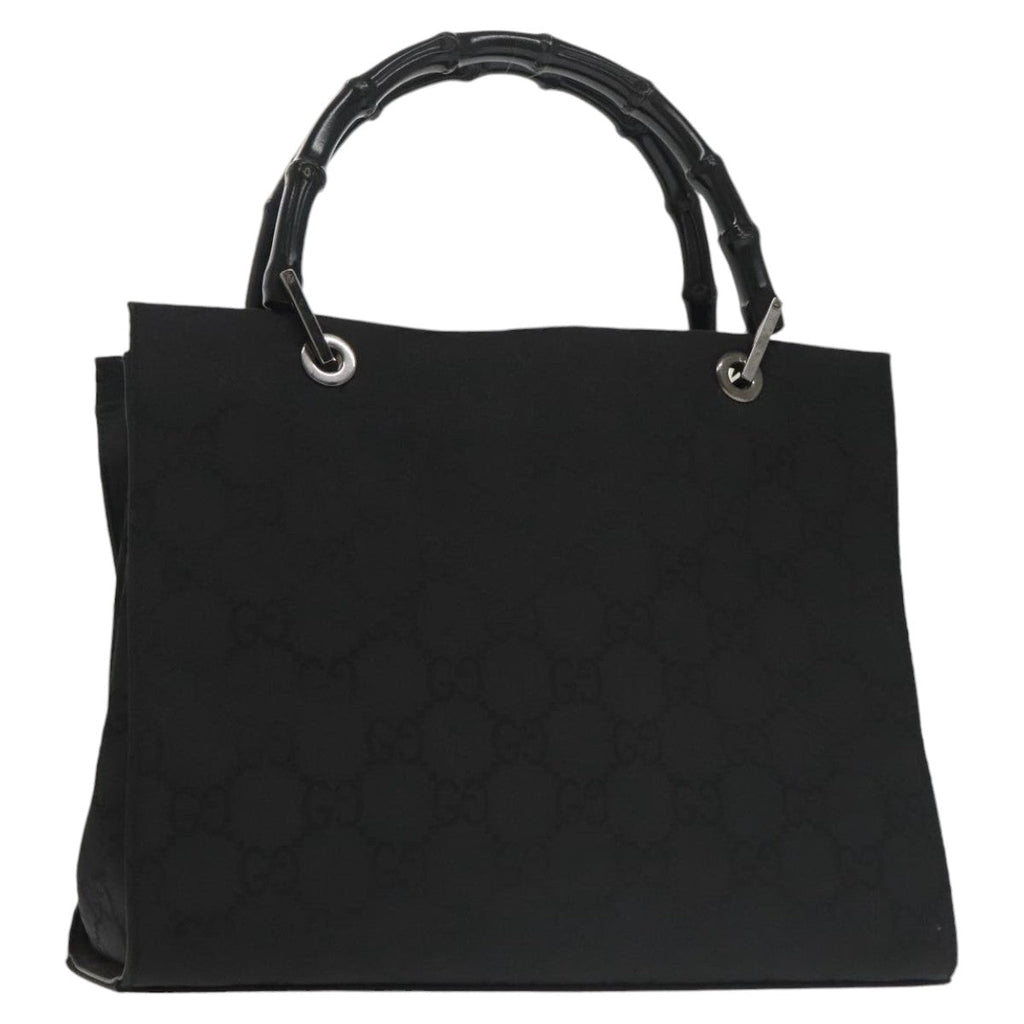 GUCCI Bamboo GG Canvas Hand Bag Nylon Black Silver 101168