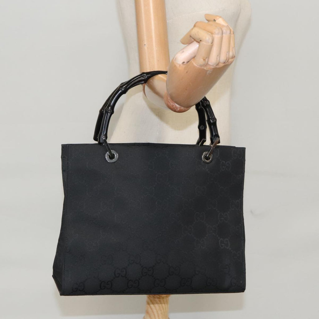 GUCCI Bamboo GG Canvas Hand Bag Nylon Black Silver 101168