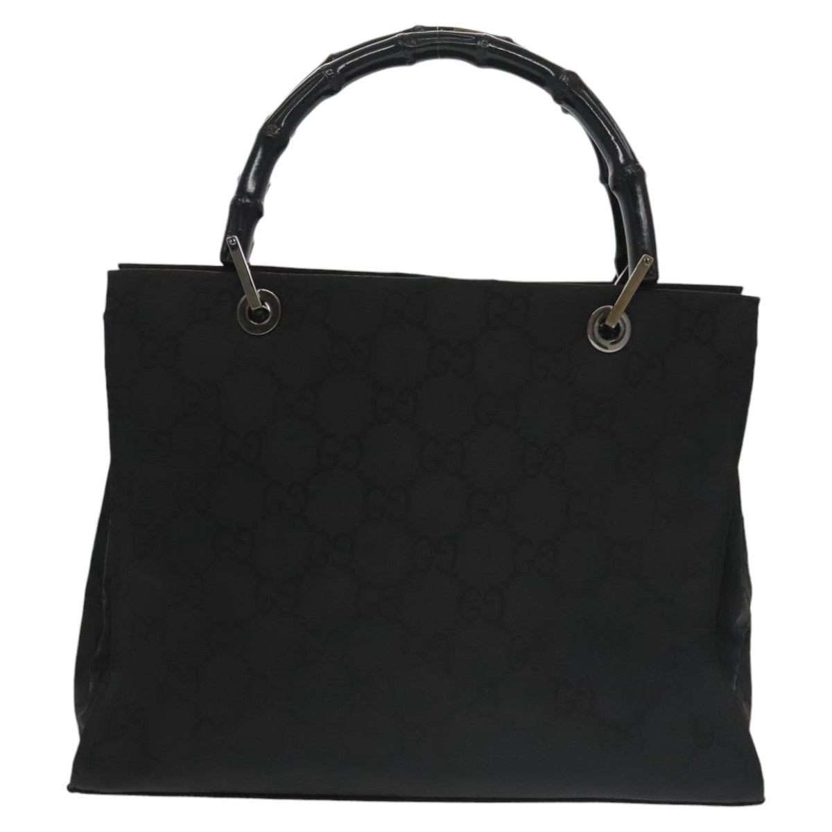 GUCCI Bamboo GG Canvas Hand Bag Nylon Black Silver 101168