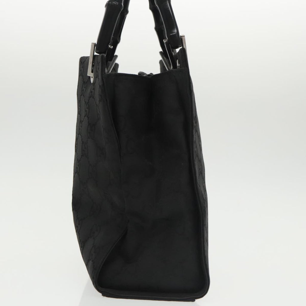 GUCCI Bamboo GG Canvas Hand Bag Nylon Black Silver 101168