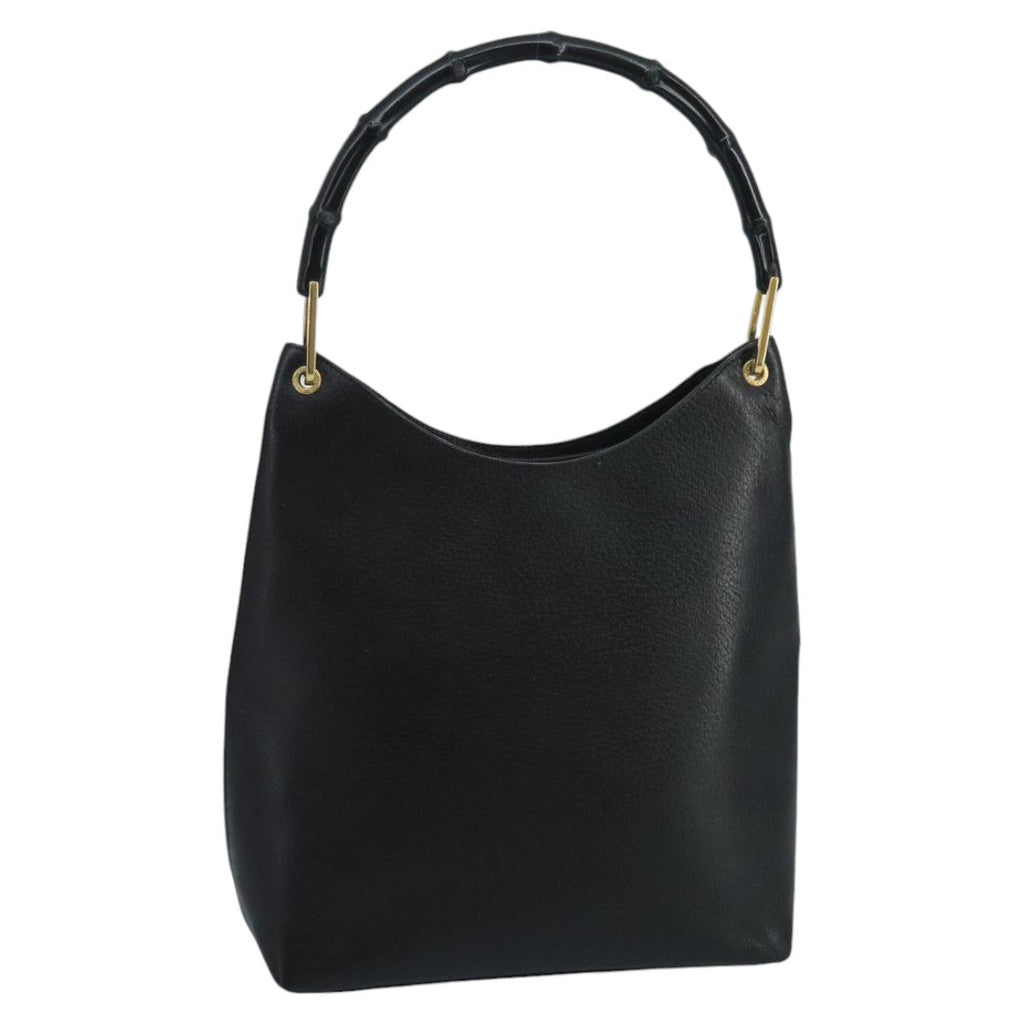 GUCCI Bamboo Shoulder Bag Leather Black Gold 001 2122 3006 101176