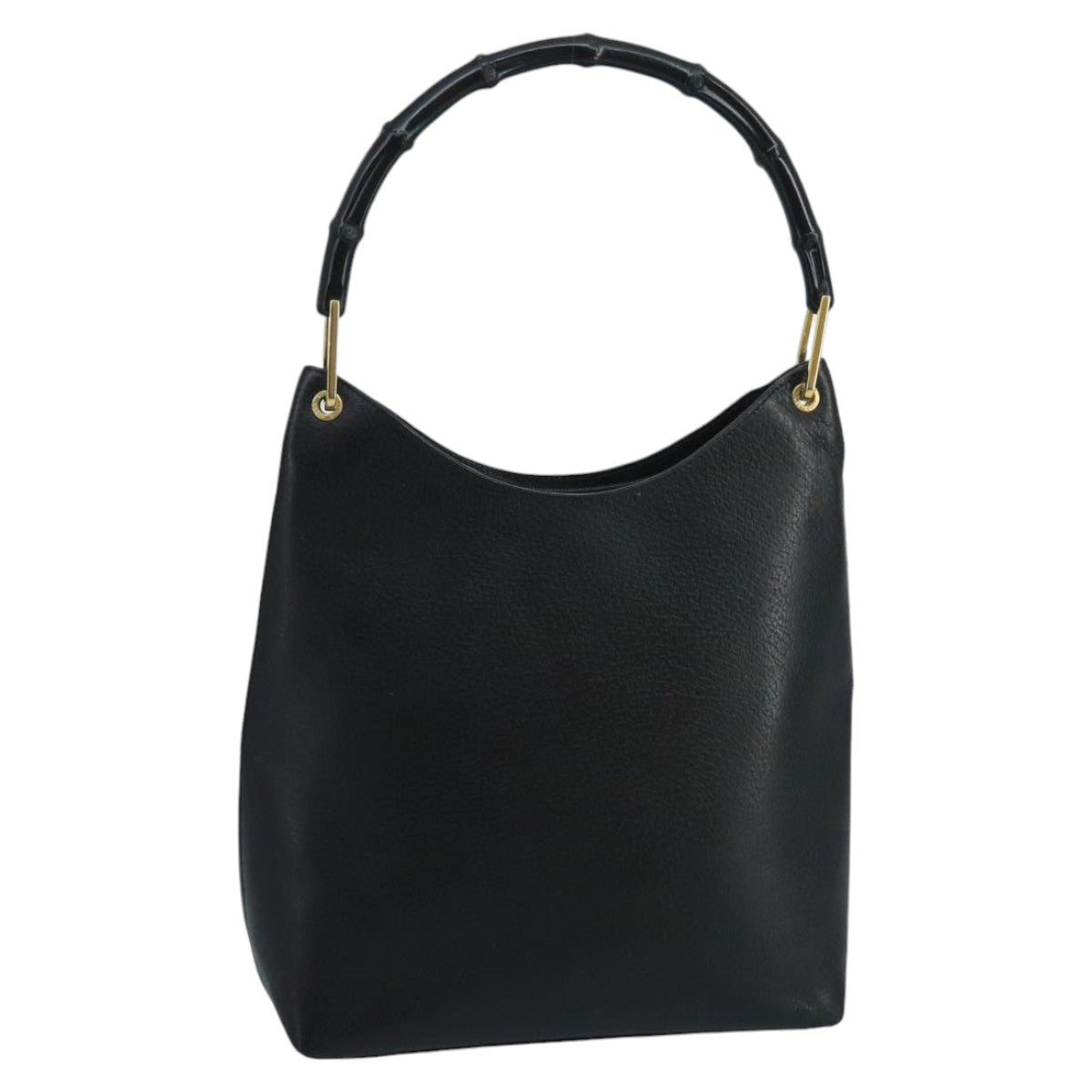 GUCCI Bamboo Shoulder Bag Leather Black Gold 001 2122 3006 101176