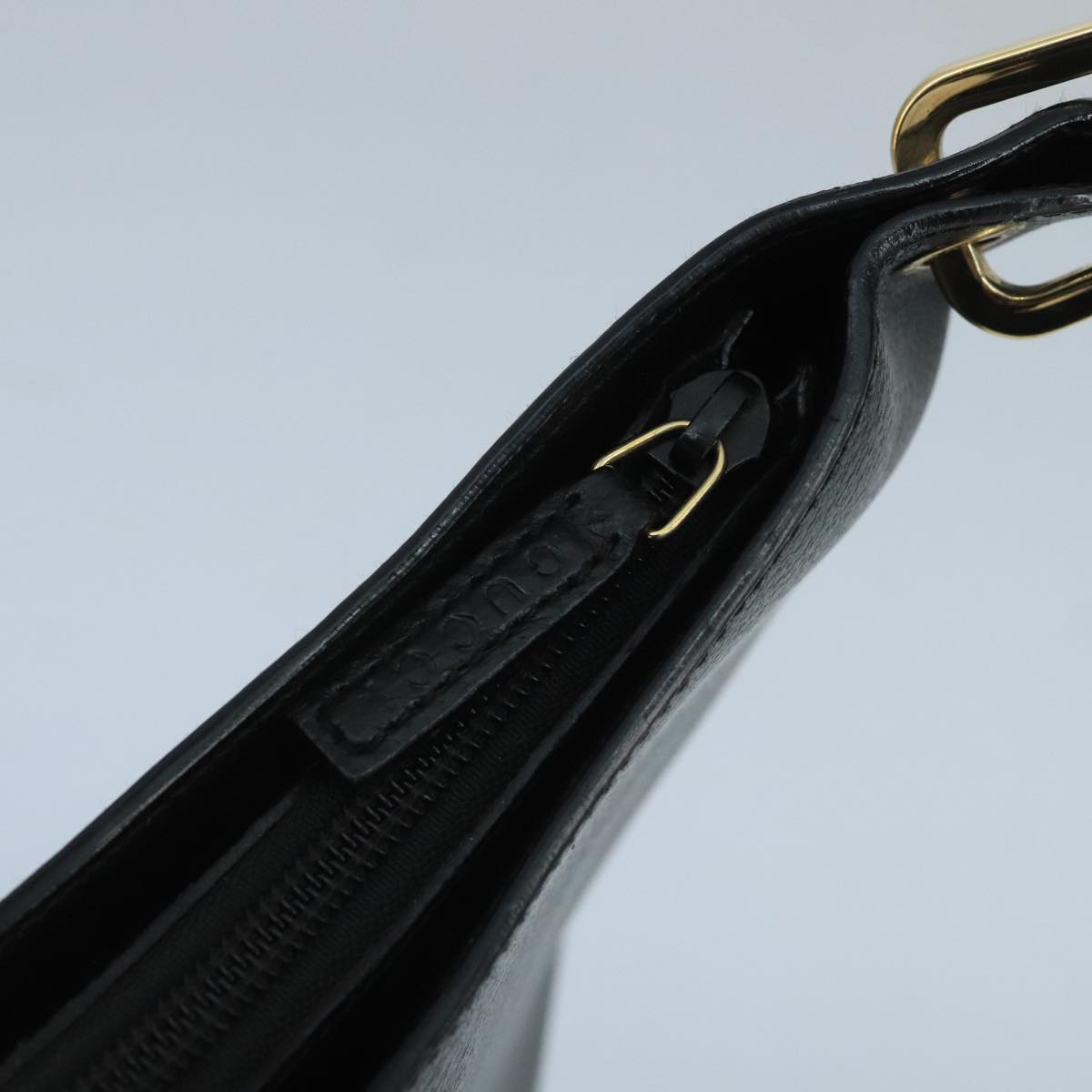 GUCCI Bamboo Shoulder Bag Leather Black Gold 001 2122 3006 101176