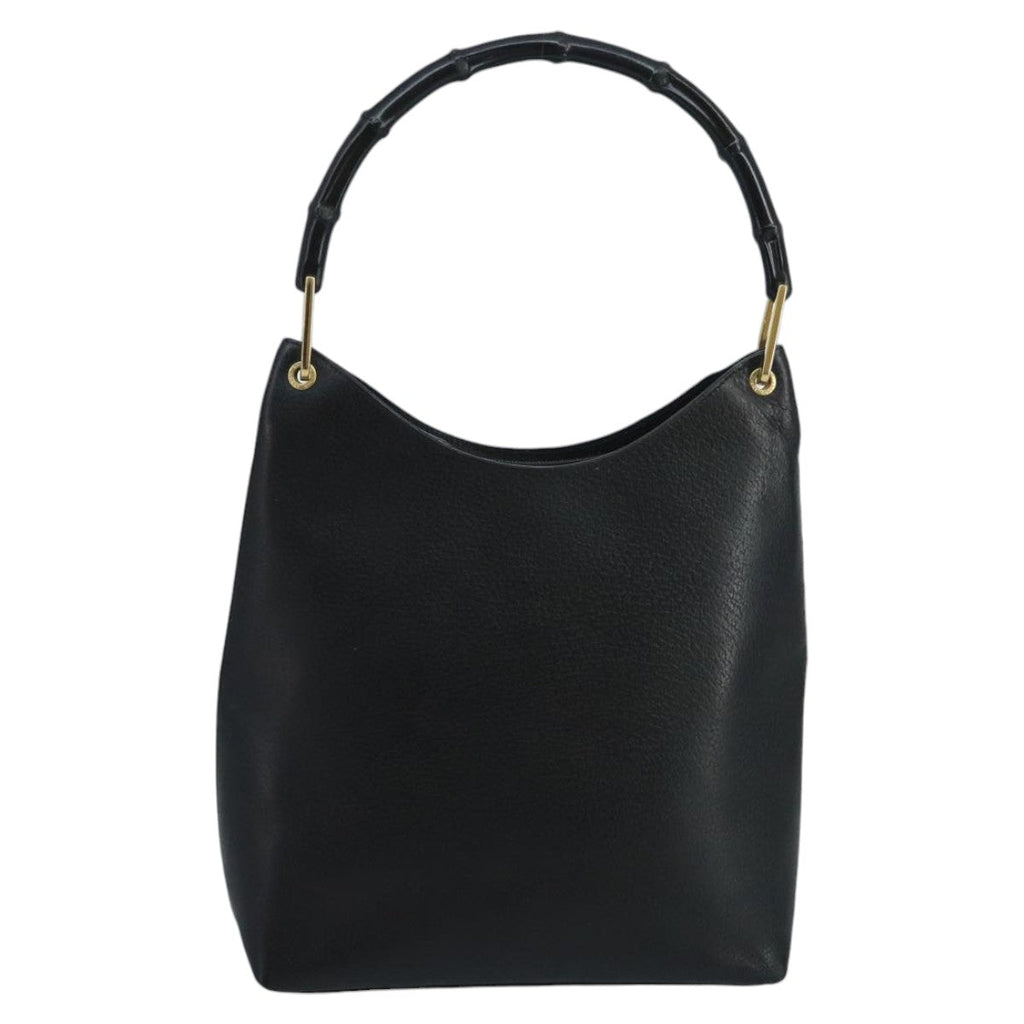 GUCCI Bamboo Shoulder Bag Leather Black Gold 001 2122 3006 101176