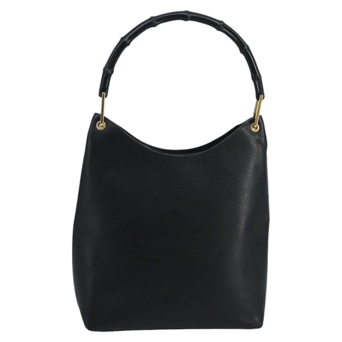 GUCCI Bamboo Shoulder Bag Leather Black Gold 001 2122 3006 101176