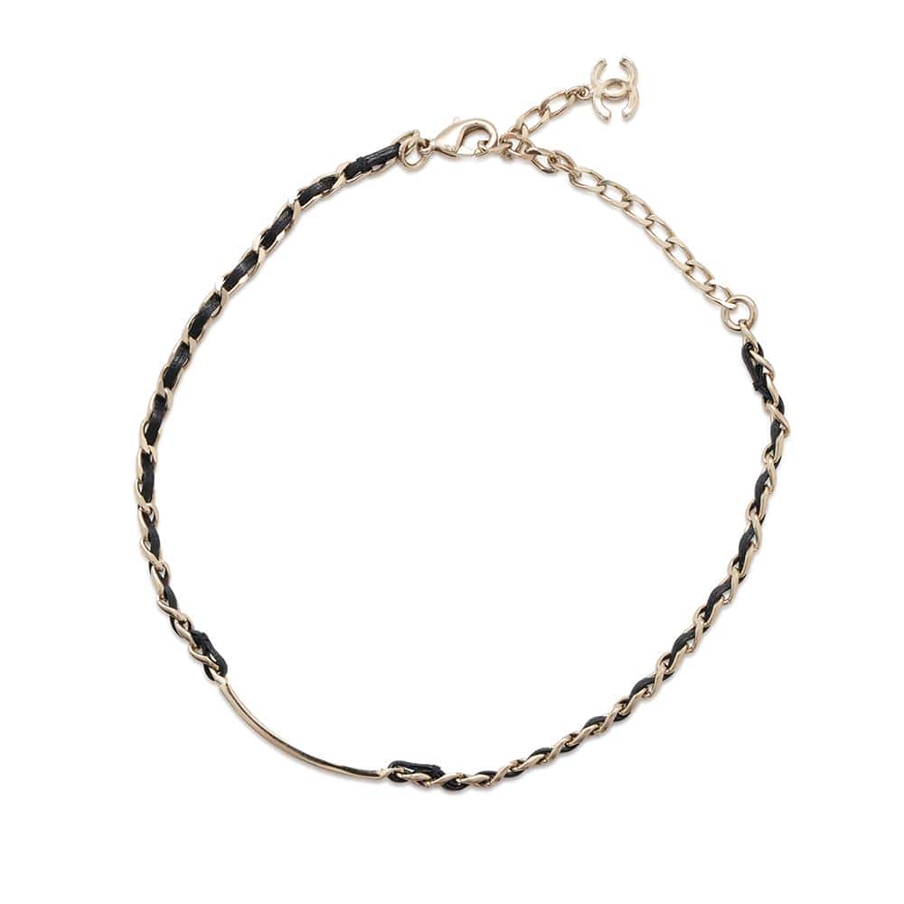 CHANEL Choker Crystal logo choker Black Metal  Rhinestone