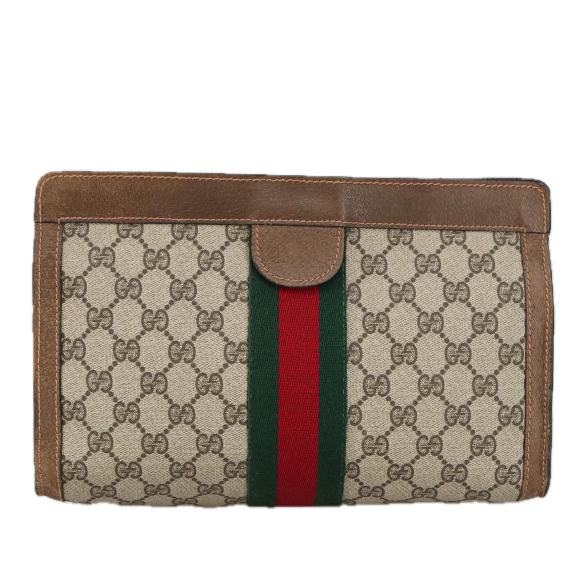 GUCCI GG Supreme Web Sherry Line Clutch Bag PVC Beige 37 014 2125 101180