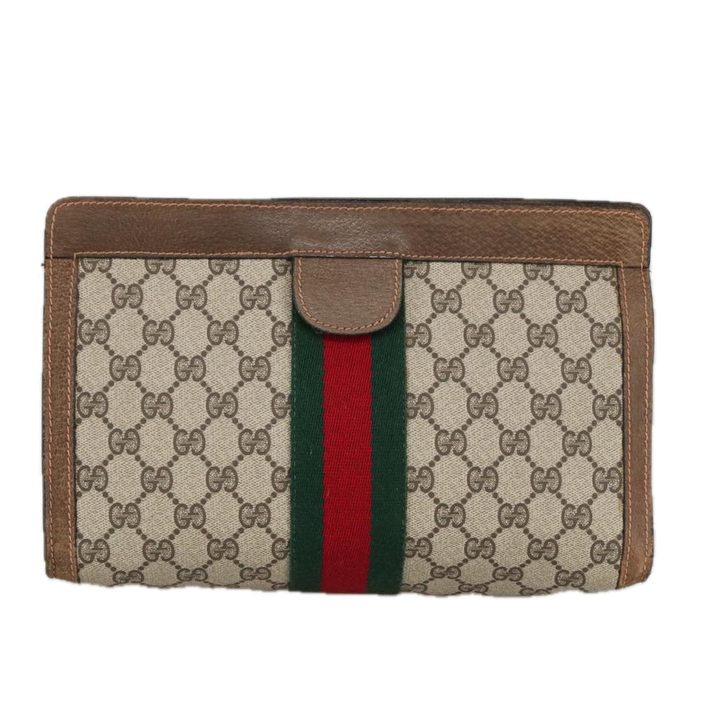 GUCCI GG Supreme Web Sherry Line Clutch Bag PVC Beige 37 014 2125 101180
