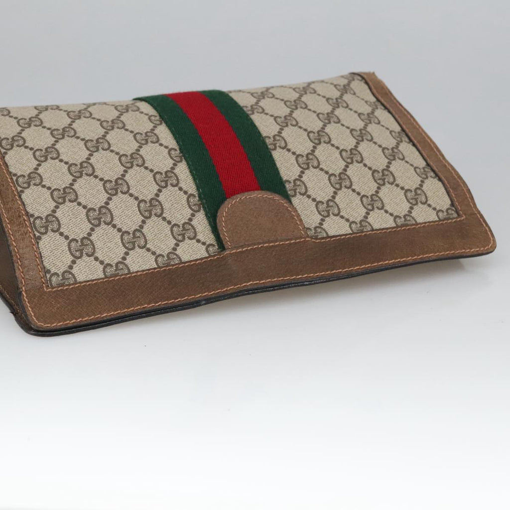 GUCCI GG Supreme Web Sherry Line Clutch Bag PVC Beige 37 014 2125 101180