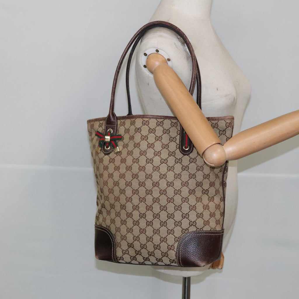 GUCCI GG Canvas Web Sherry Line Shoulder Bag Beige Gold 181779 101185