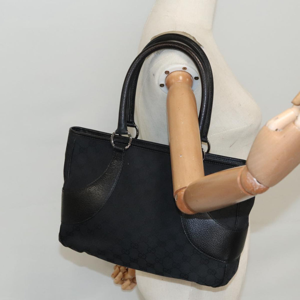 GUCCI GG Canvas Hand Bag Black Silver 113011 101218