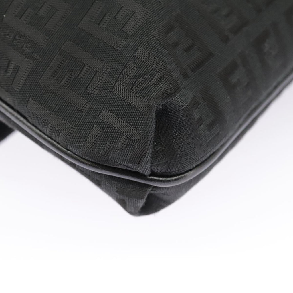 FENDI Zucchino Canvas Mamma Baguette Shoulder Bag Black 101222