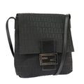 FENDI Zucchino Canvas Mamma Baguette Shoulder Bag Black 101222