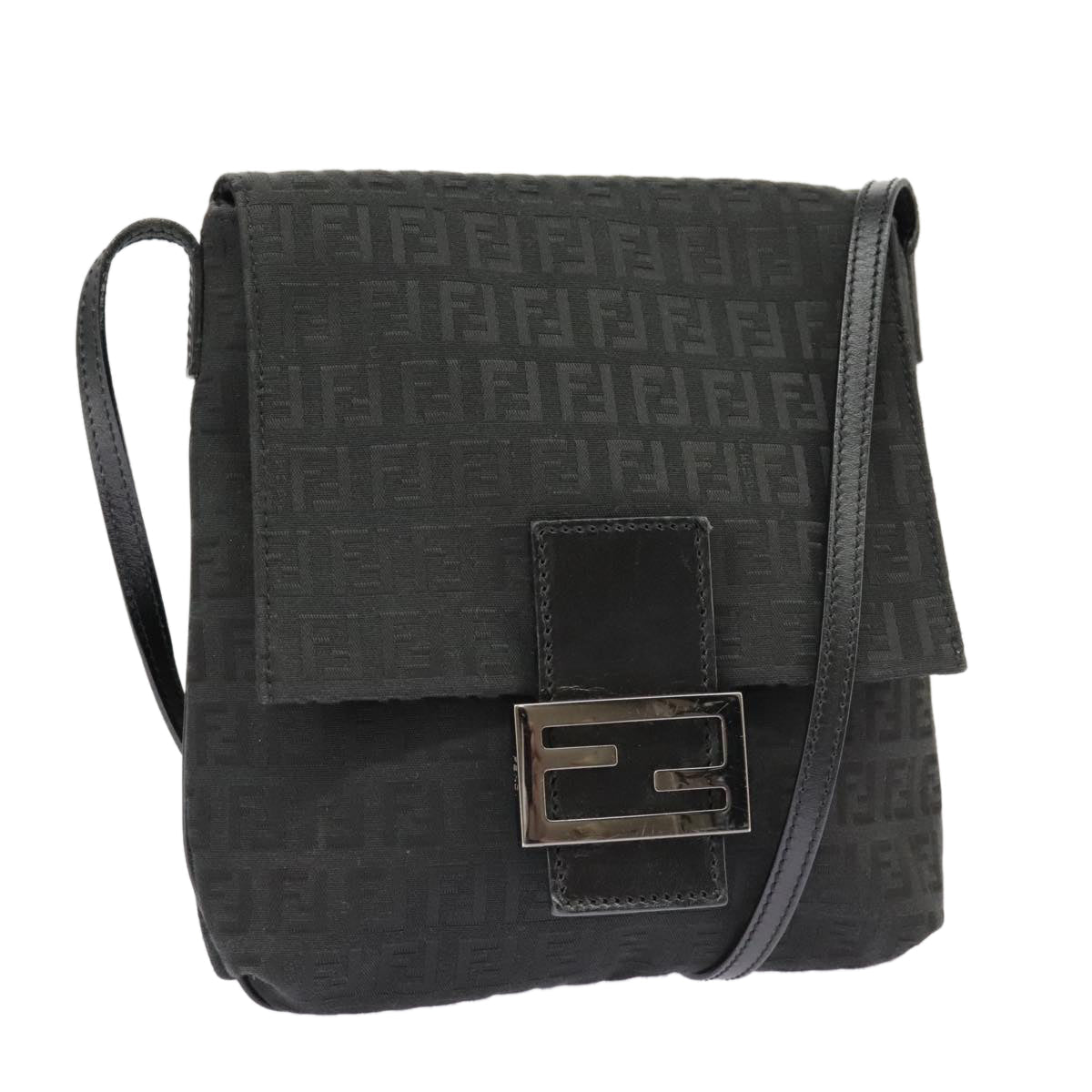 FENDI Zucchino Canvas Mamma Baguette Shoulder Bag Black 101222