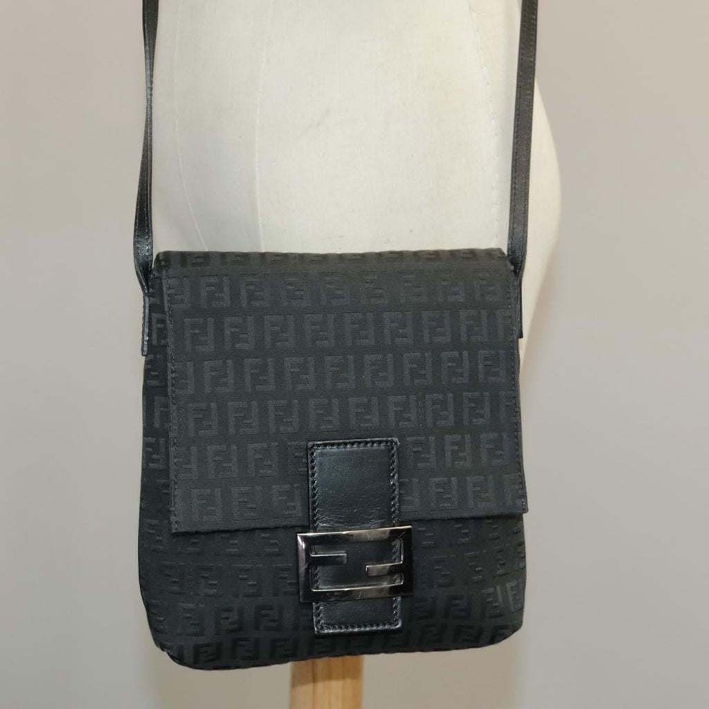 FENDI Zucchino Canvas Mamma Baguette Shoulder Bag Black 101222