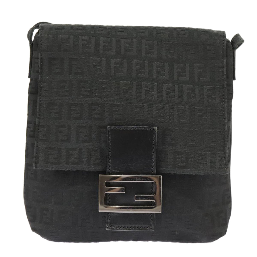 FENDI Zucchino Canvas Mamma Baguette Shoulder Bag Black 101222