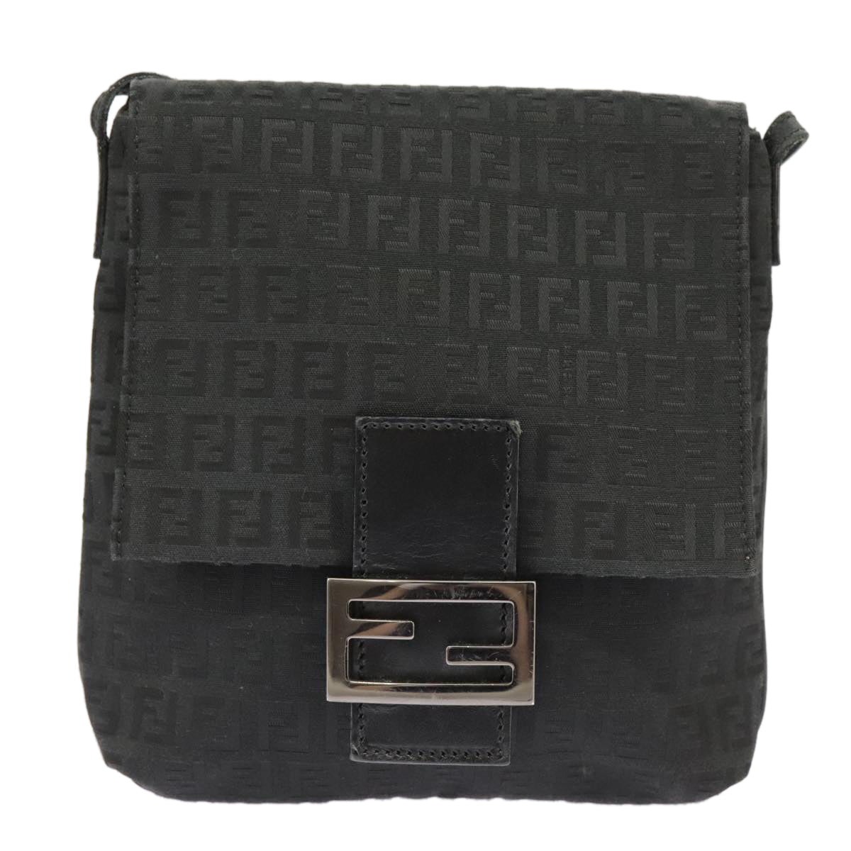 FENDI Zucchino Canvas Mamma Baguette Shoulder Bag Black 101222