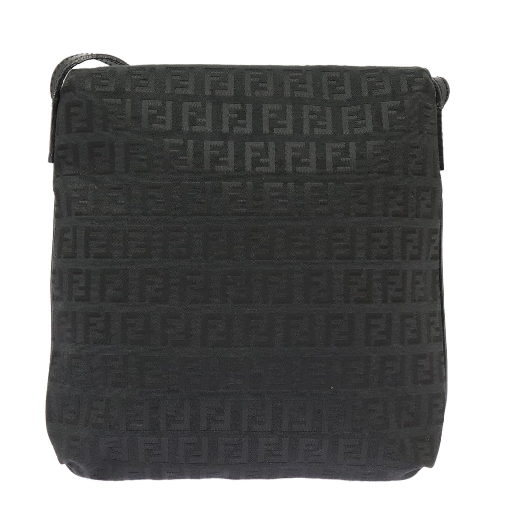 FENDI Zucchino Canvas Mamma Baguette Shoulder Bag Black 101222