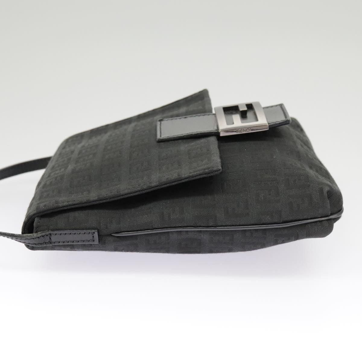 FENDI Zucchino Canvas Mamma Baguette Shoulder Bag Black 101222