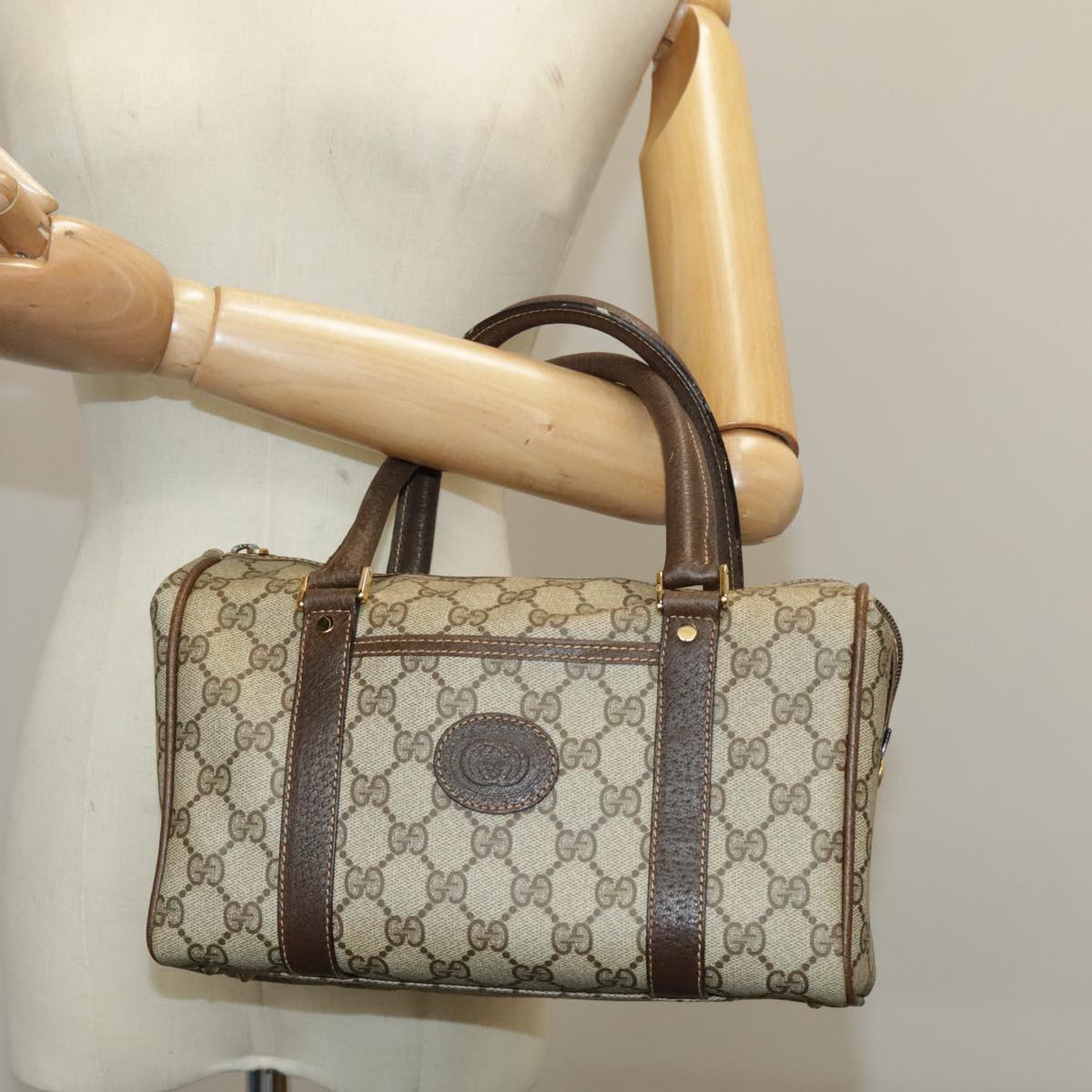GUCCI GG Supreme Hand Bag PVC Leather Beige Gold 002 58 2140 101244