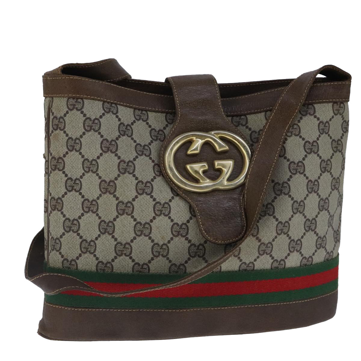 GUCCI GG Supreme Web Sherry Line Shoulder Bag PVC Beige Red Green 101272