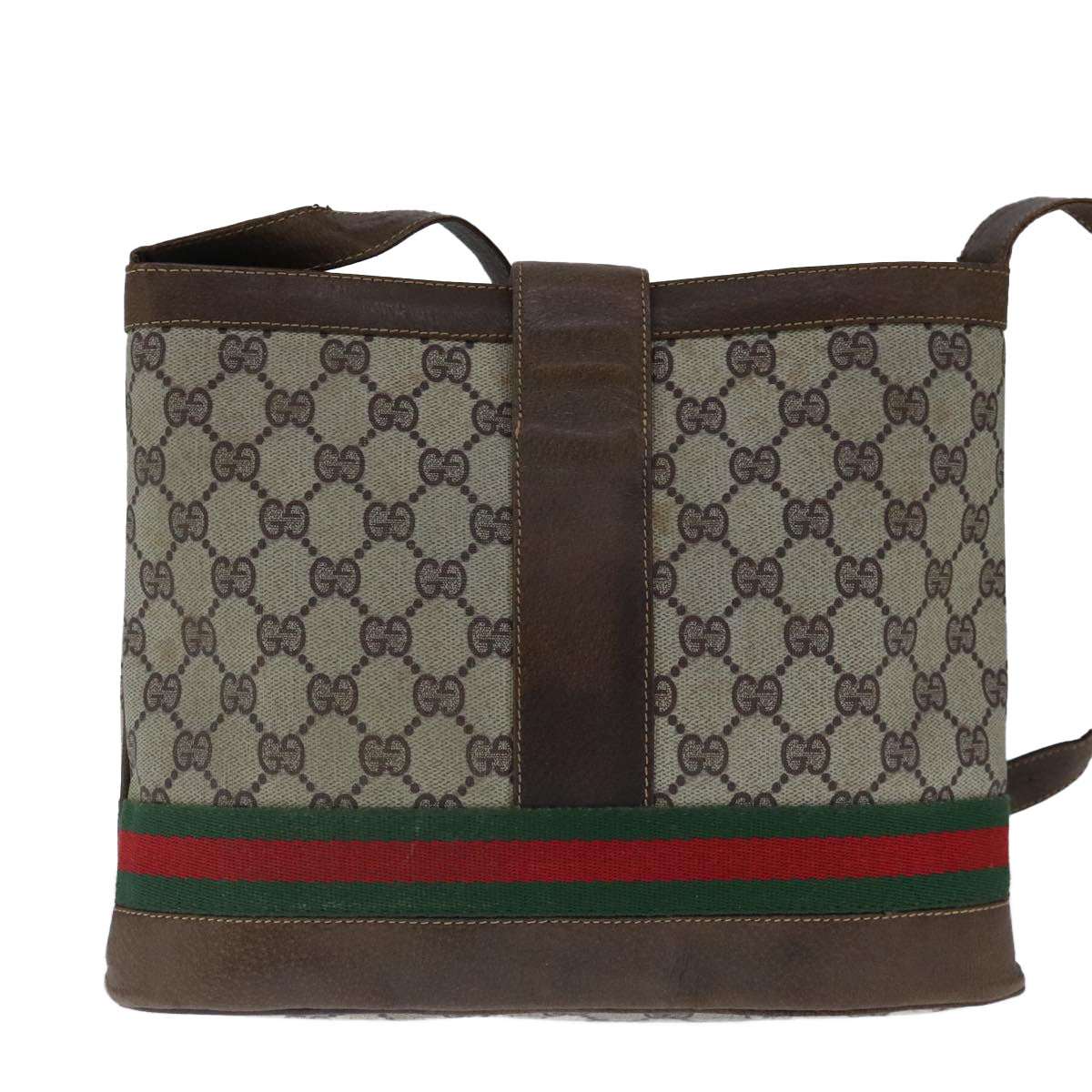 GUCCI GG Supreme Web Sherry Line Shoulder Bag PVC Beige Red Green 101272