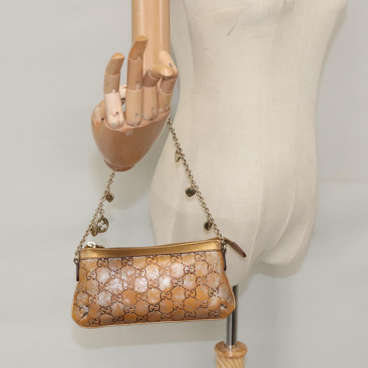 GUCCI GG Canvas Accessory Pouch Bronze Gold 153020 101273