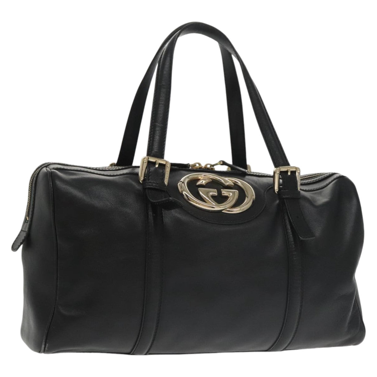 GUCCI Hand Bag Leather Gold Black 170010 101278