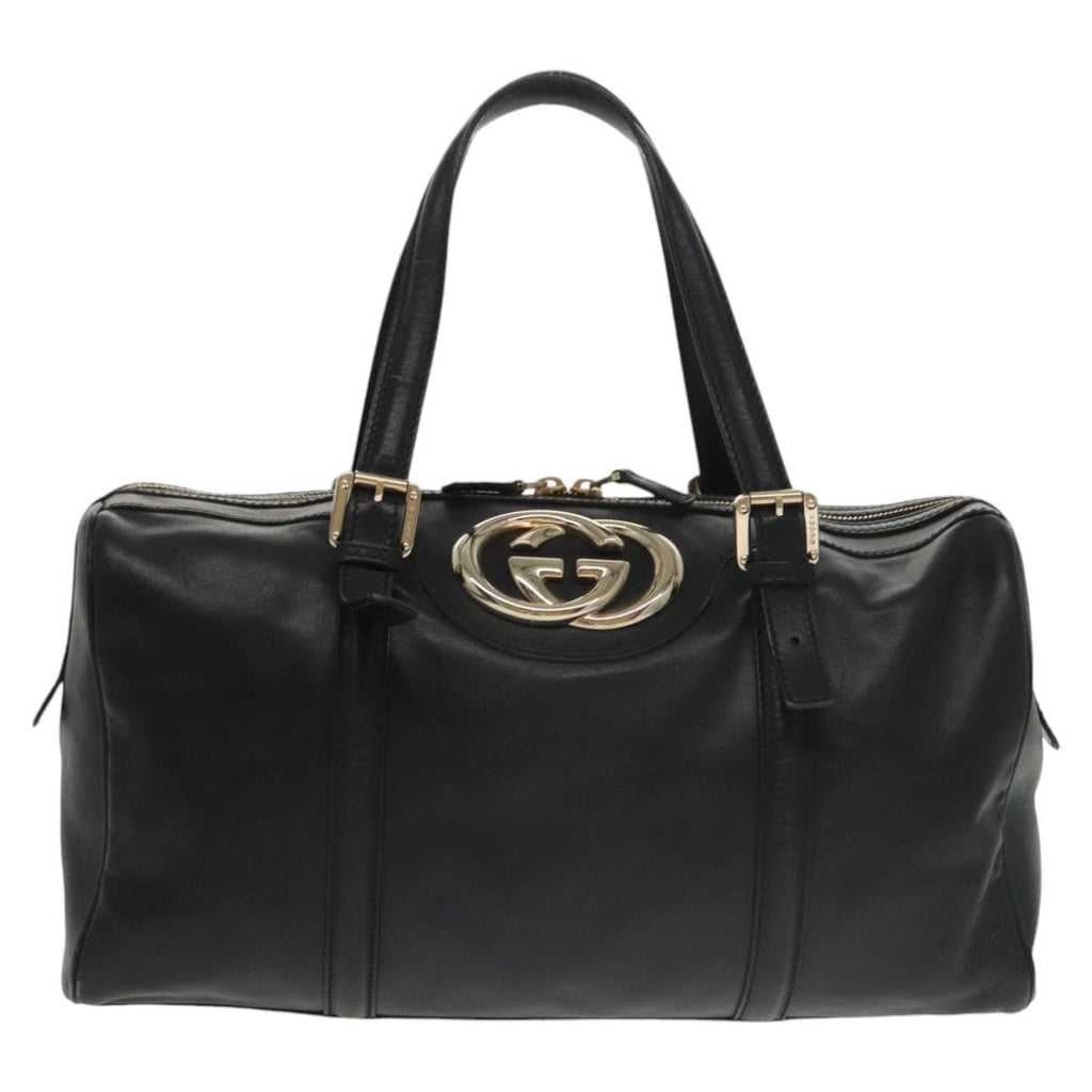 GUCCI Hand Bag Leather Gold Black 170010 101278