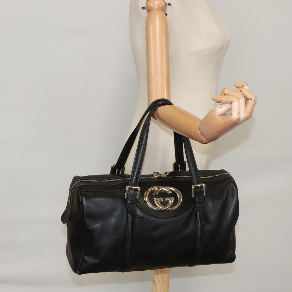 GUCCI Hand Bag Leather Gold Black 170010 101278