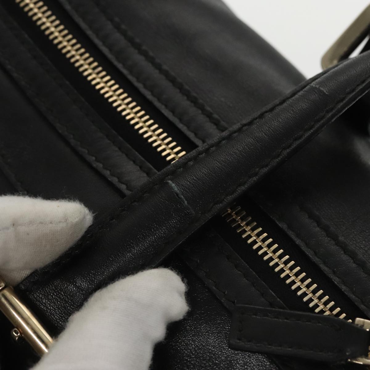 GUCCI Hand Bag Leather Gold Black 170010 101278