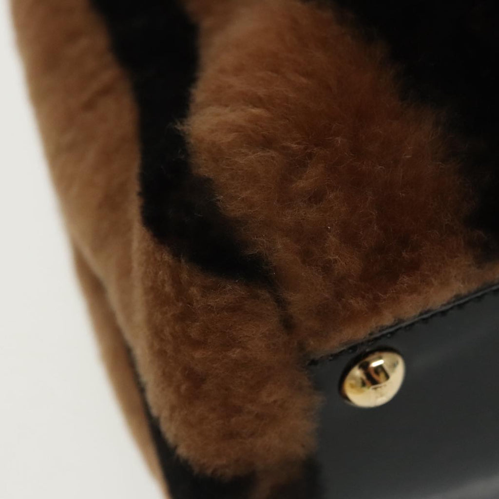 FENDI Pecan Peek A Boo Regular Hand Bag Mouton 2way Black Brown 101314S