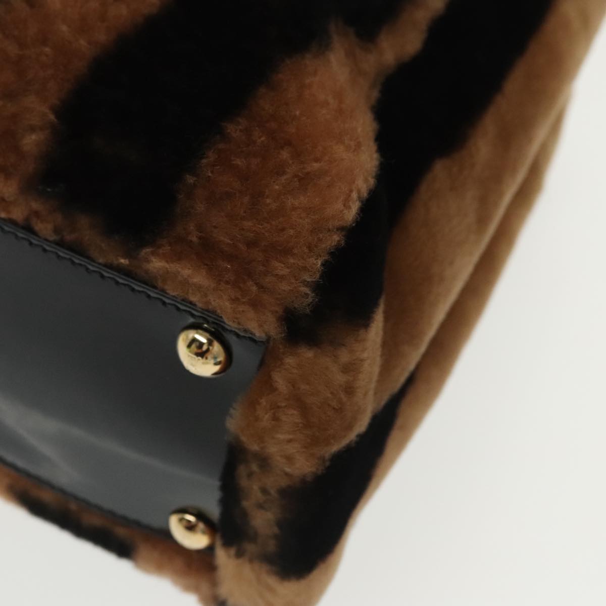 FENDI Pecan Peek A Boo Regular Hand Bag Mouton 2way Black Brown 101314S