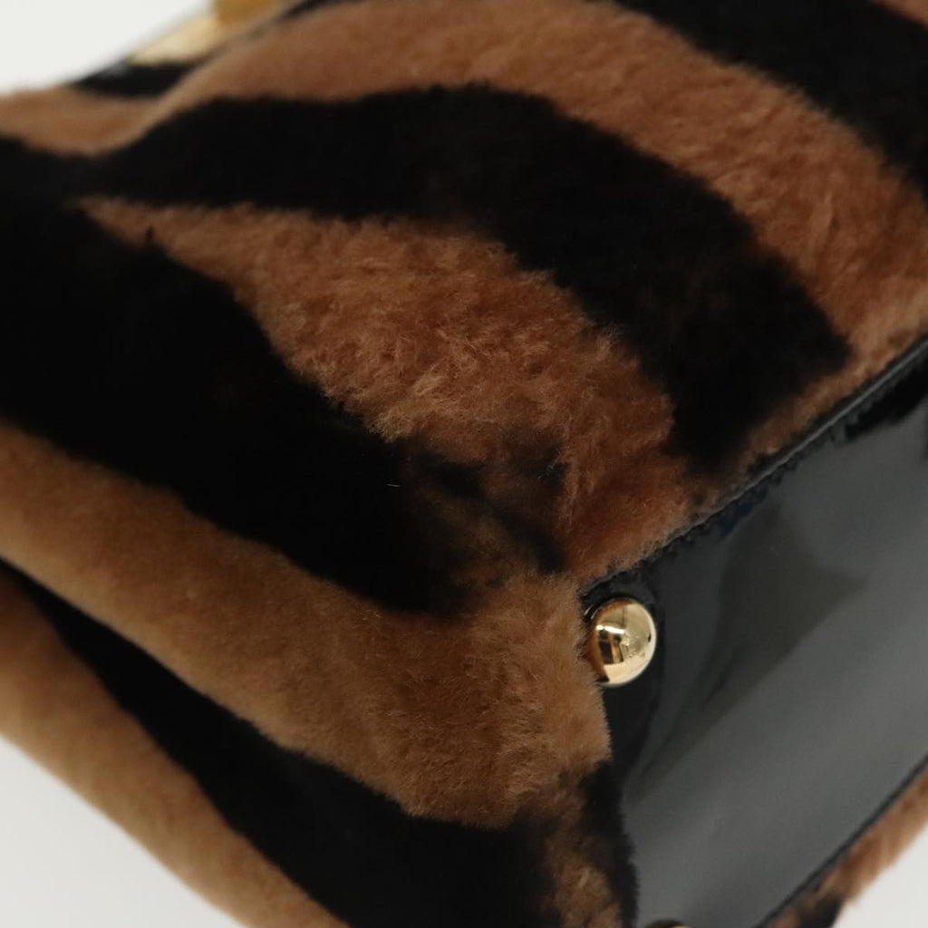 FENDI Pecan Peek A Boo Regular Hand Bag Mouton 2way Black Brown 101314S